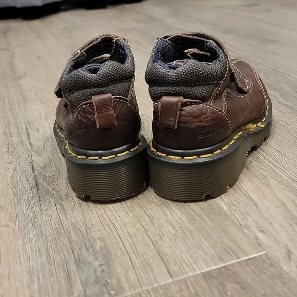 Dr Martens Original Leather Kids Brown 9852 Rare No Tie Classic Stitch Size 12