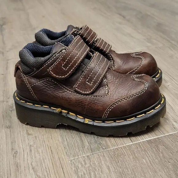 Dr Martens Original Leather Kids Brown 9852 Rare No Tie Classic Stitch Size 12