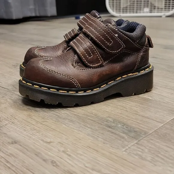 Dr Martens Original Leather Kids Brown 9852 Rare No Tie Classic Stitch Size 12