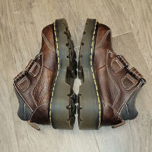 Dr Martens Original Leather Kids Brown 9852 Rare No Tie Classic Stitch Size 12