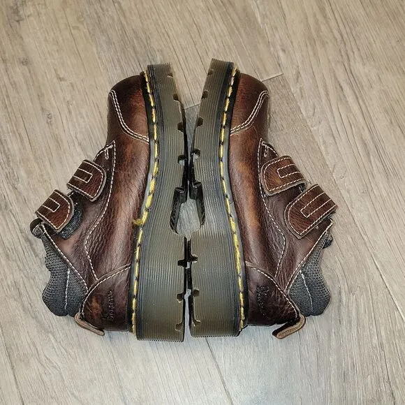 Dr Martens Original Leather Kids Brown 9852 Rare No Tie Classic Stitch Size 12