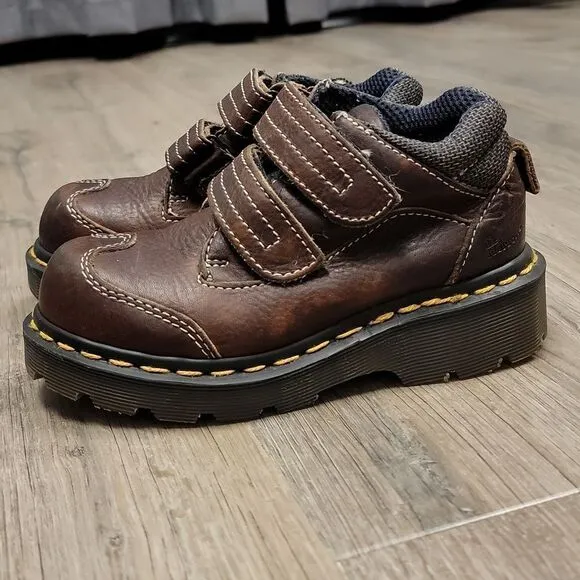 Dr Martens Original Leather Kids Brown 9852 Rare No Tie Classic Stitch Size 12