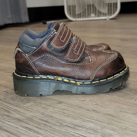 Dr Martens Original Leather Kids Brown 9852 Rare No Tie Classic Stitch Size 12