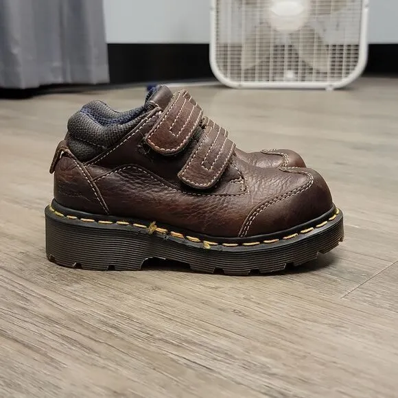 Dr Martens Original Leather Kids Brown 9852 Rare No Tie Classic Stitch Size 12