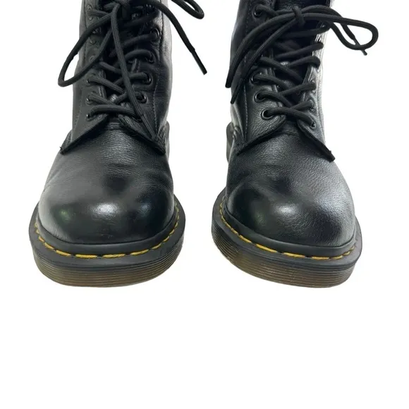 Dr Martens Pascal Virginia Lace Up Boots Soft Black Pebbled Leather Womens 7