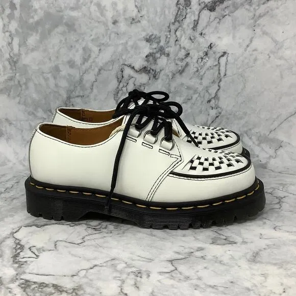 Dr. Martens Sz 5L White Black Ramsey Smooth Leather Creepers Oxford Shoes BR10-5