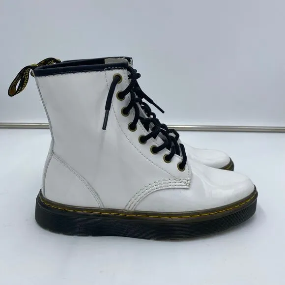 Dr. Martens White Patent Leather Zavala Combat Boots Women US 6 Men US 5