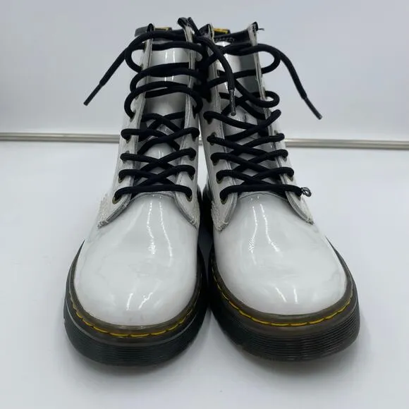 Dr. Martens White Patent Leather Zavala Combat Boots Women US 6 Men US 5