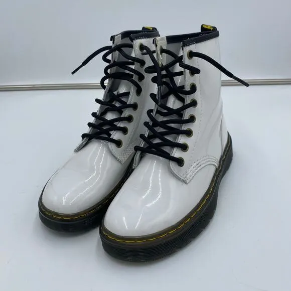 Dr. Martens White Patent Leather Zavala Combat Boots Women US 6 Men US 5