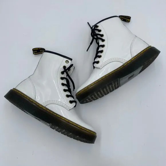Dr. Martens White Patent Leather Zavala Combat Boots Women US 6 Men US 5