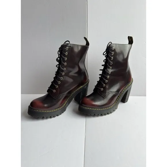 Dr. Martens Womens KENDRA Cherry Arcadia Leather Heeled Boots Bouncing Sole Sz 8