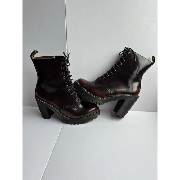 Dr. Martens Womens KENDRA Cherry Arcadia Leather Heeled Boots Bouncing Sole Sz 8