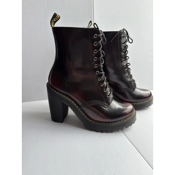 Dr. Martens Womens KENDRA Cherry Arcadia Leather Heeled Boots Bouncing Sole Sz 8