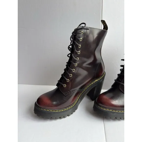 Dr. Martens Womens KENDRA Cherry Arcadia Leather Heeled Boots Bouncing Sole Sz 8