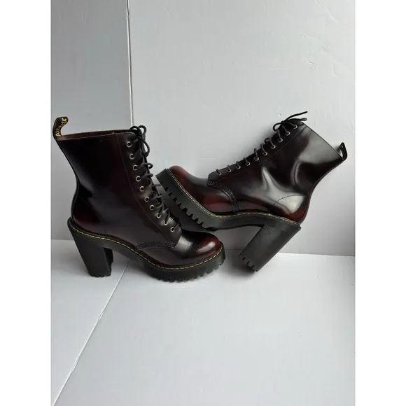 Dr. Martens Womens KENDRA Cherry Arcadia Leather Heeled Boots Bouncing Sole Sz 8