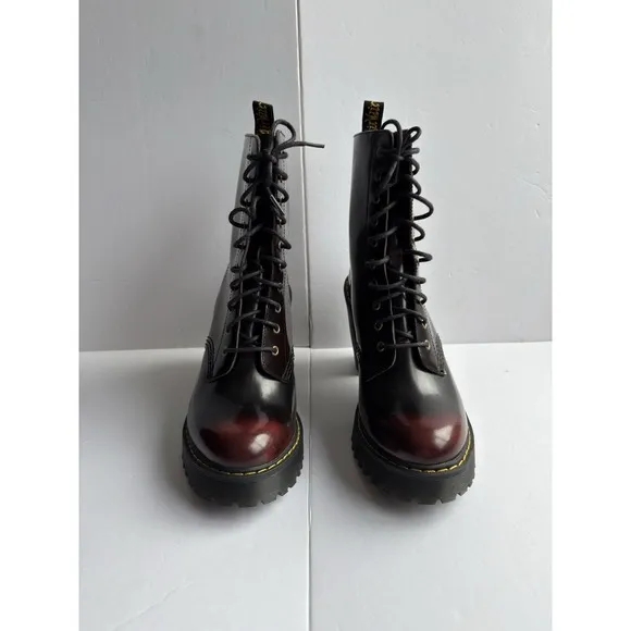 Dr. Martens Womens KENDRA Cherry Arcadia Leather Heeled Boots Bouncing Sole Sz 8