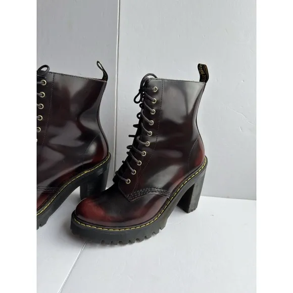 Dr. Martens Womens KENDRA Cherry Arcadia Leather Heeled Boots Bouncing Sole Sz 8