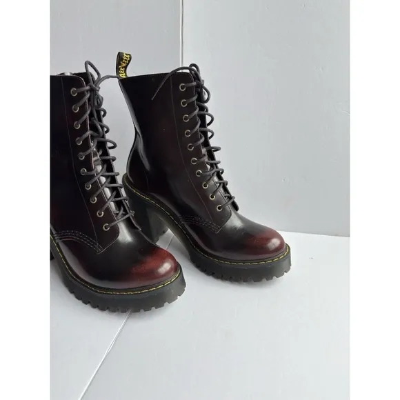 Dr. Martens Womens KENDRA Cherry Arcadia Leather Heeled Boots Bouncing Sole Sz 8