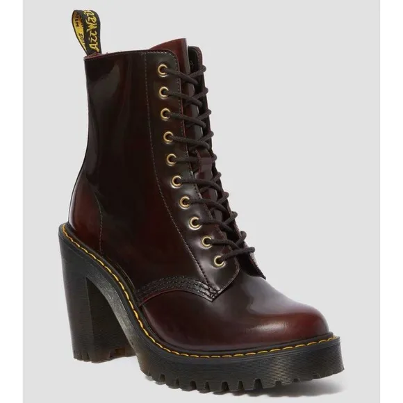 Dr. Martens Womens KENDRA Cherry Arcadia Leather Heeled Boots Bouncing Sole Sz 8