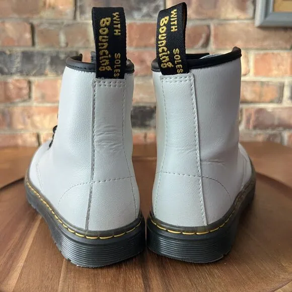 Dr Martens Zavala J White Lace Up Combat Boots Shoes Youth 3