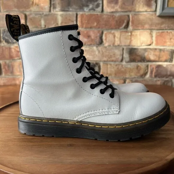 Dr Martens Zavala J White Lace Up Combat Boots Shoes Youth 3