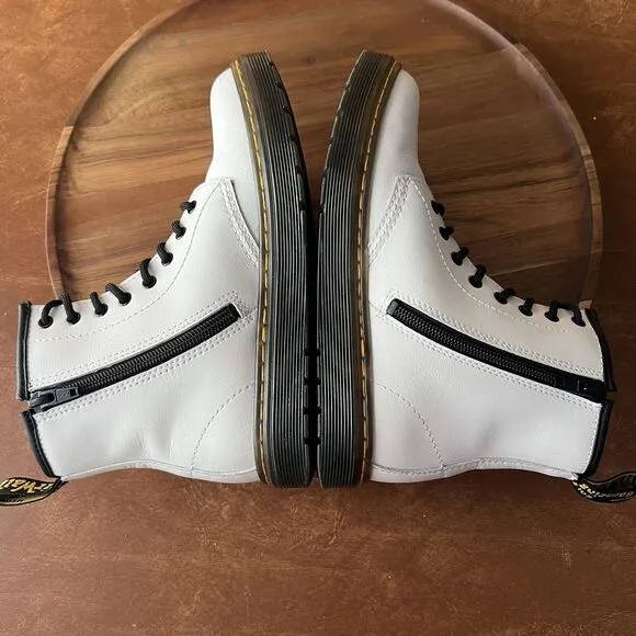 Dr Martens Zavala J White Lace Up Combat Boots Shoes Youth 3
