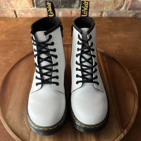 Dr Martens Zavala J White Lace Up Combat Boots Shoes Youth 3