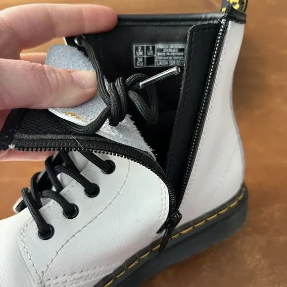 Dr Martens Zavala J White Lace Up Combat Boots Shoes Youth 3