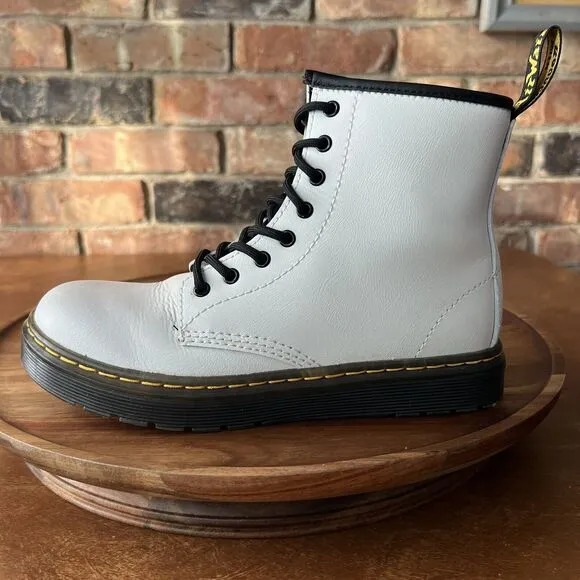 Dr Martens Zavala J White Lace Up Combat Boots Shoes Youth 3