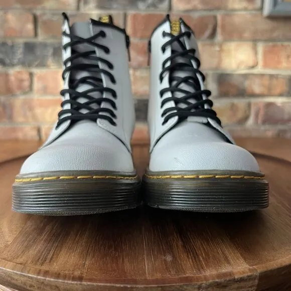 Dr Martens Zavala J White Lace Up Combat Boots Shoes Youth 3