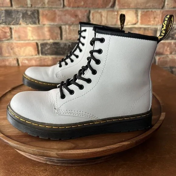 Dr Martens Zavala J White Lace Up Combat Boots Shoes Youth 3