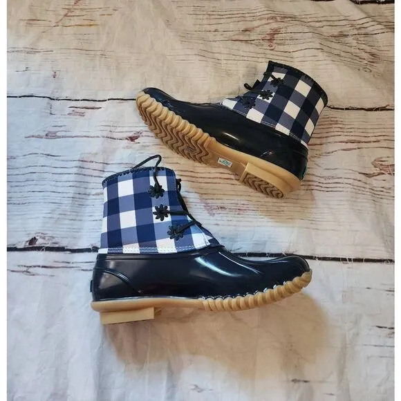 Draper James X Jack Rogers Chloe Gingham Duck/Rain Boots Size 9 New