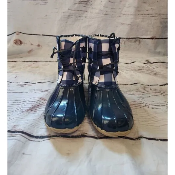 Draper James X Jack Rogers Chloe Gingham Duck/Rain Boots Size 9 New