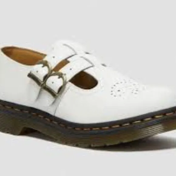 Dr. Martens Mary Jane Smooth White Leather Two Strap Shoes Size 9 NWT