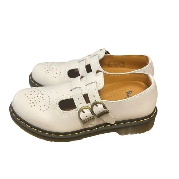 Dr. Martens Mary Jane Smooth White Leather Two Strap Shoes Size 9 NWT