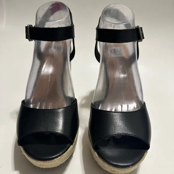 DV Dolce Vita Platform Espadrille Wedges Black Leather Ankle Strap Sandals US 10