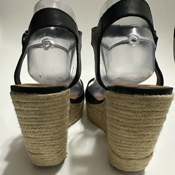 DV Dolce Vita Platform Espadrille Wedges Black Leather Ankle Strap Sandals US 10
