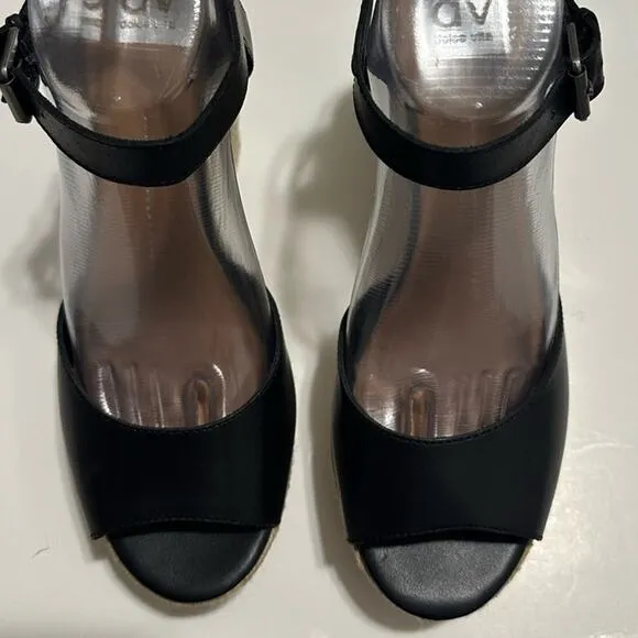 DV Dolce Vita Platform Espadrille Wedges Black Leather Ankle Strap Sandals US 10