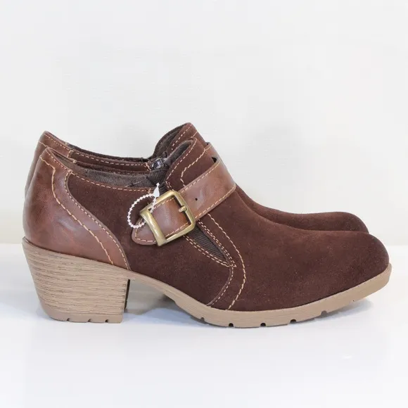 Earth Origins Oakland Addie Bark Brown Suede Buckle &amp; Zipper Ankle Boots