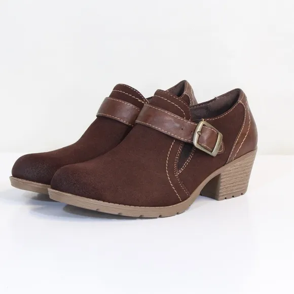 Earth Origins Oakland Addie Bark Brown Suede Buckle &amp; Zipper Ankle Boots