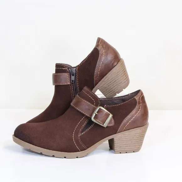 Earth Origins Oakland Addie Bark Brown Suede Buckle &amp; Zipper Ankle Boots