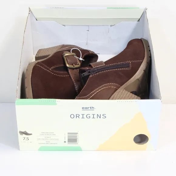 Earth Origins Oakland Addie Bark Brown Suede Buckle &amp; Zipper Ankle Boots