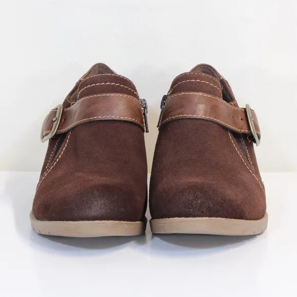 Earth Origins Oakland Addie Bark Brown Suede Buckle &amp; Zipper Ankle Boots