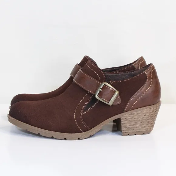 Earth Origins Oakland Addie Bark Brown Suede Buckle &amp; Zipper Ankle Boots