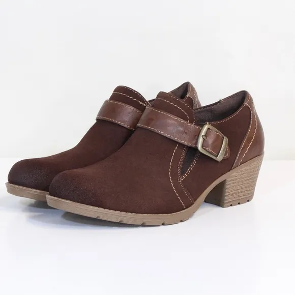 Earth Origins Oakland Addie Bark Brown Suede Buckle &amp; Zipper Ankle Boots