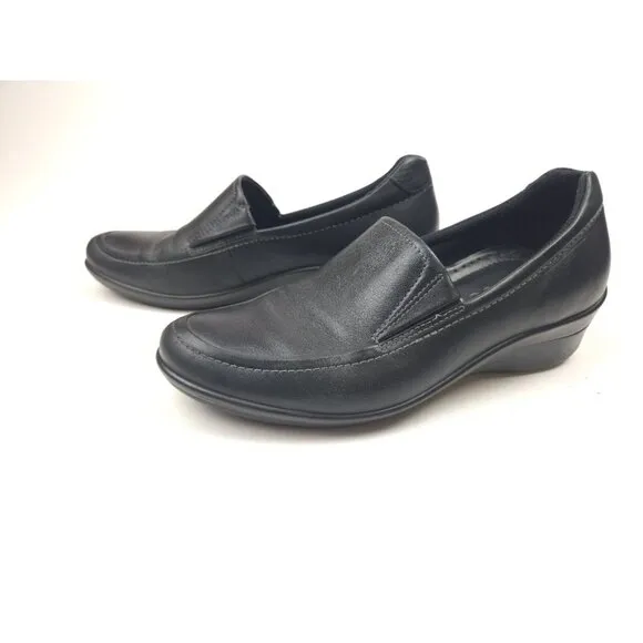 Ecco Abelone Loafer Shoes Women's 37 US 6-6.5 Black Leather Comfort Wedge Career