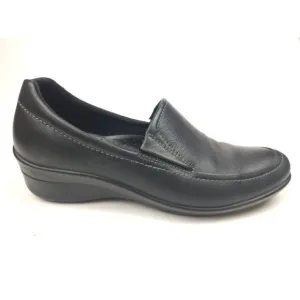 Ecco Abelone Loafer Shoes Women's 37 US 6-6.5 Black Leather Comfort Wedge Career