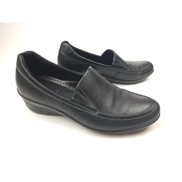 Ecco Abelone Loafer Shoes Women's 37 US 6-6.5 Black Leather Comfort Wedge Career