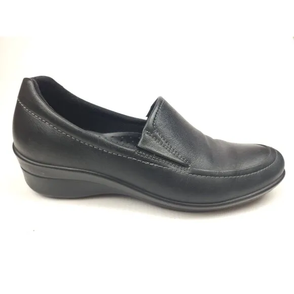 Ecco Abelone Loafer Shoes Women's 37 US 6-6.5 Black Leather Comfort Wedge Career