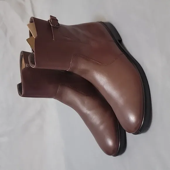 ECCO Brown Leather Hydromax Flat Zip Boots, Size 10-10.5 EU41, Color Mink, inBox